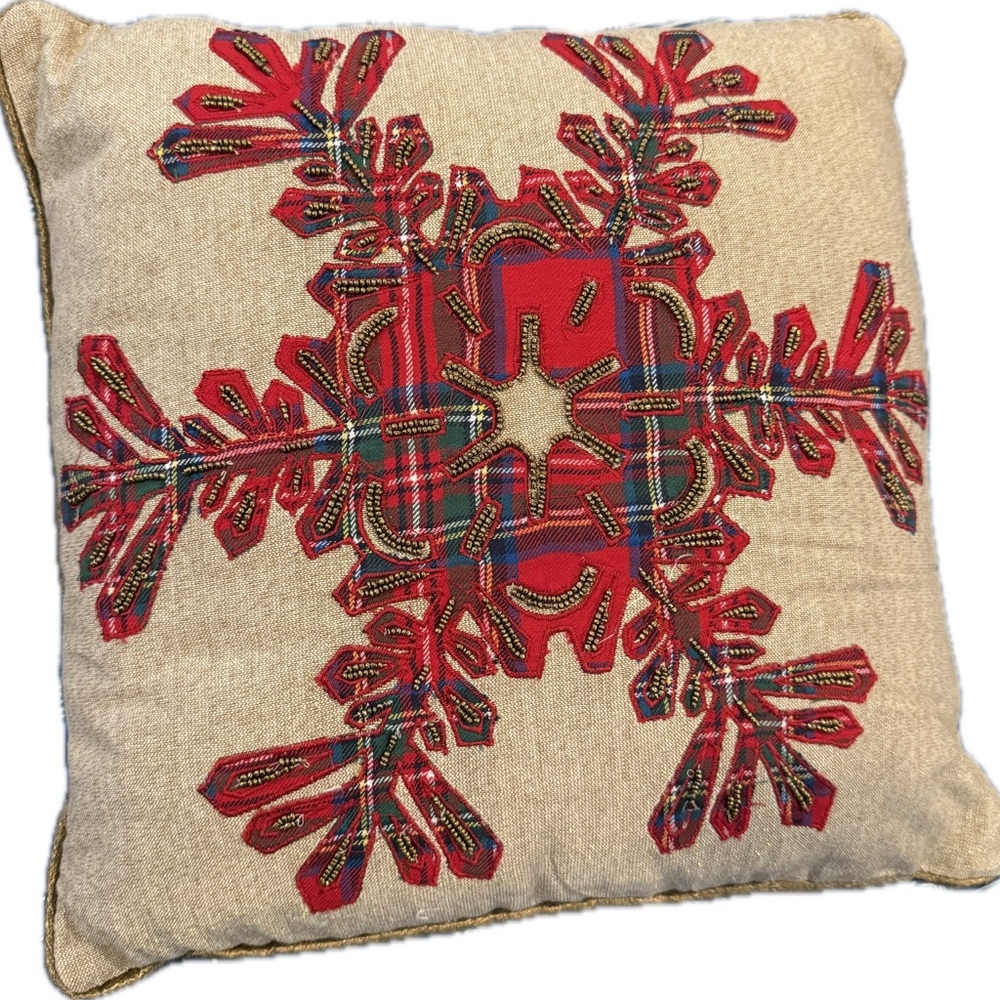 Pier 1 Red and Tan Snowflake Accent Pillow